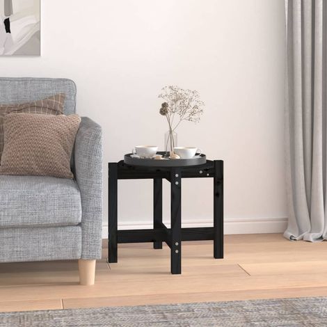 Table basse de salon Bout de canapé Table d'appoint pour chambre Noir Ø 52,5x45 cm Bois massif de pin XTT369 (1/5)