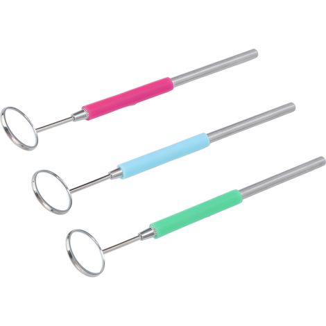 Miroir d'extension de cils 3 pièces, compact, avec manche extensible, léger, pour inspection dentaire, bleu, vert, rose, rouge (1/5)