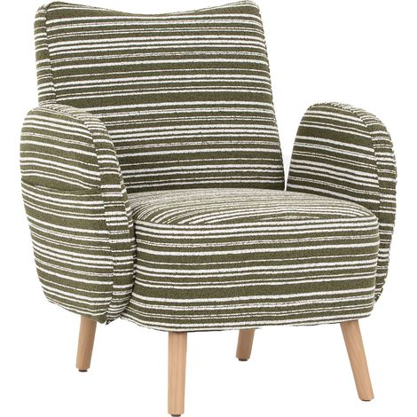 Fauteuil bouclette vert olive avec poche latérale, dossier ergonomique et pieds en bois, siège confortable pour salon, chambre ou bureau, gain de place - CHICFURN (1/5)