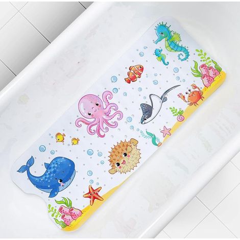 Tapis de bain antidérapant pour bébé, enfant - 100 x 40 cm - Motif dessin animé - Avec trous de drainage et ventouses - Lavable en machine (1/5)