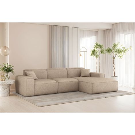 Ecksofa Designersofa CELES PREMIUM in Stoff Artico Beige Ottomane Rechts