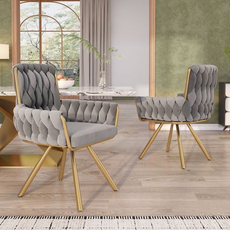 Sillas de comedor giratorias de terciopelo, juego de 2, con reposabrazos, gris DESVIAE (1/5)