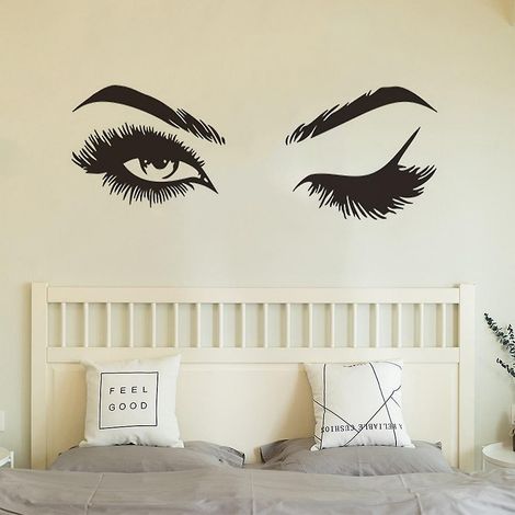Sticker mural œil en 3 parties, grand œil, cils tendance, jolis yeux pour femmes (1/5)
