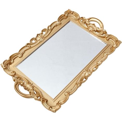 Plateau Miroir Décoratif Vintage en Verre, Plateau à Parfum pour Commode, Organisateur de Maquillage Élégant et Polyvalent, Décoration Intérieure et Rangement Salle de Bain (1/5)