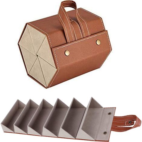 Boîte De Rangement Pour Lunettes - 5 Ou 6 Compartiments - Forme Pentagone Ou Hexagone - En Cuir Pu - 1 Pièce (1/5)