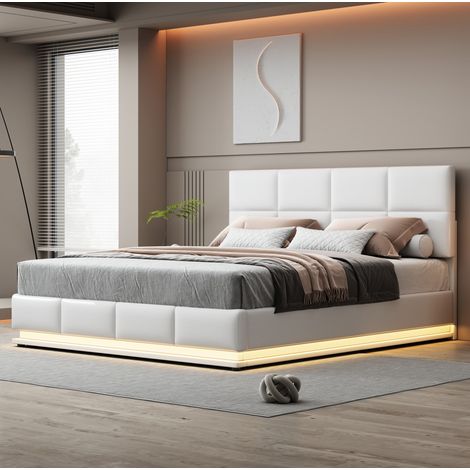 lit coffre 180x200 LED hydraulique blanc OKMYHOME (1/5)