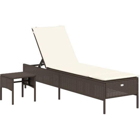 Maison Exclusive - Lettino Prendisole con Tavolo e Cuscino Marrone in Polyrattan