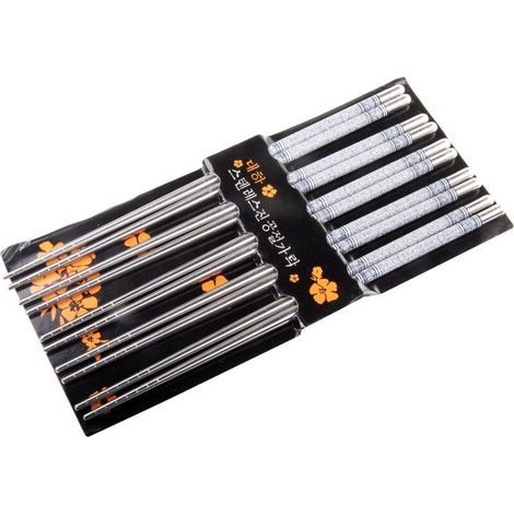 Lot de 5 paires de baguettes en acier inoxydable imprimées, ustensiles de cuisine, cadeau (1/2)