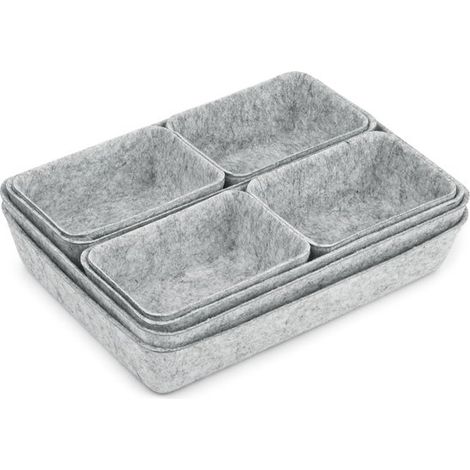 Boîtes de rangement en feutre - Organisateurs de tiroirs - Organisation de la maison - Combinaison flexible - 8 pièces - Gris clair (1/5)