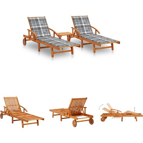 Holzliege - vidaXL Sonnenliegen 2 Stk. mit Tisch und Auflagen Massivholz Akazie - Terrassenmöbel (1/5)
