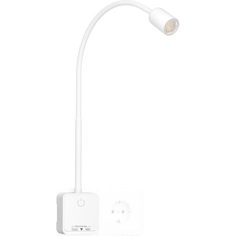 Lampe de Lecture Chevet Chambre LED Dimmable Tactile, Applique Murale Intérieure Blanche avec Prise, Charge de Sortie USB, 3 Modes de Couleur Eclairage, Angle Eclairage Spot de 50° (1/5)