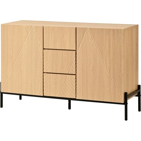 Buffet moderne à structure géométrique, 2 portes, tiroir central, grand espace de rangement, meuble de rangement multifonction pour salon et salle à manger (1/5)