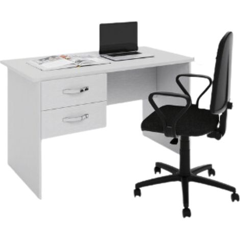 Scrivania ufficio bianco frassinato con due cassetti. (1/3)