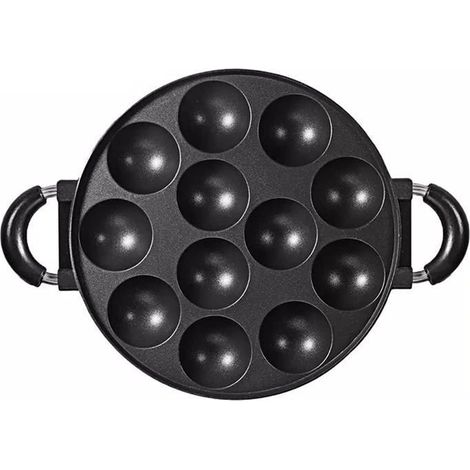Poêle takoyaki fonte 12 trous antiadhésive - Gril à moules pour boulettes poulpe - Ustensile cuisine DIY crêpes œufs (1/5)