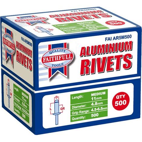 Aluminium Rivets 4.8Mm X 11Mm Medium Bulk Pack Of 500