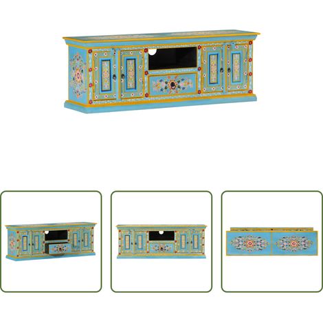 Meuble en bois - Meuble TV bleu 110x30x40 cm bois massif de manguier (1/5)