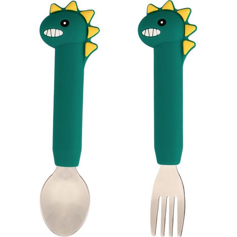 Cuillère alimentaire complémentaire en acier inoxydable, ensemble de couverts en silicone pour enfants (longue) (1/5)