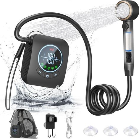 4 Modes Douche Camping,Douche Portable,Kit Douche de Camping,Pompe de Douche Électrique Rechargeable,avec Afficheur Intelligent et Pomme de Douche pour Extérieure,Camping (1/5)