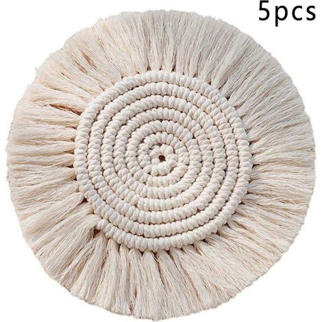 Sous-verre - Tapis de table en macramé main - 100 % coton - Usage cuisine chambre salon café - Lot de 2 (1/5)