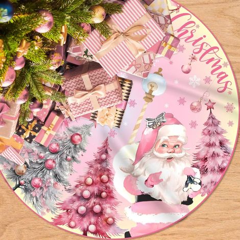 Tapis de sapin de Noël rose 122 cm, décorations de Noël roses, Joyeux Noël, Père Noël, Bonhomme de neige, tapis de sapin de Noël, décorations de sapin de Noël pour Noël (1/5)