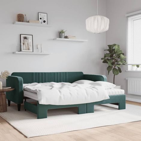 Sofá cama nido con colchón terciopelo verde oscuro 90x200 cm vidaXL