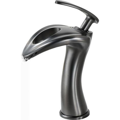 Robinet Cascade Salle de Bain Monocommande, Mitigeur Lavabo Salle de Bain Laiton Pistolet - Gris (1/4)