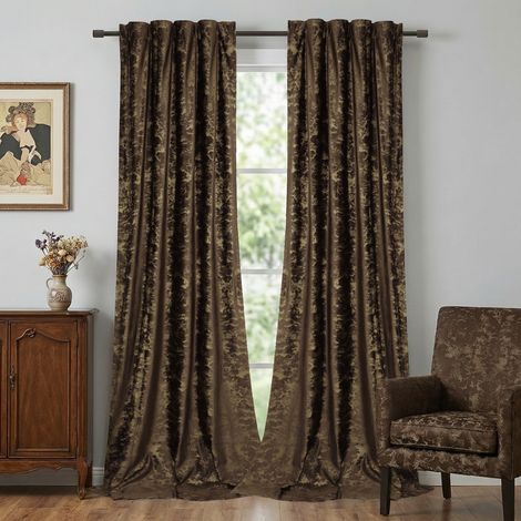 Rosnek Rideau Occultant en Velours avec Estampage Doré Isolant Thermique et Phonique 132x213cm Brun Toffee (Lot de 2) (1/5)