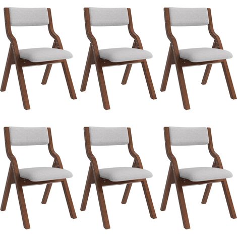 Set di 6 sedie da pranzo pieghevoli in legno e lino grigio 55 x 49 x 81 cm HOMVRA (1/5)