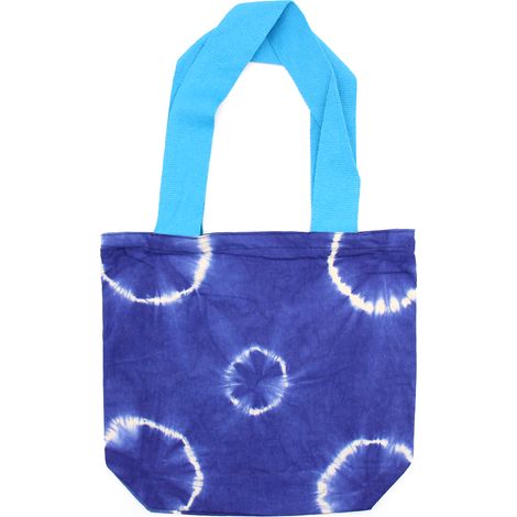 Sac en Coton Tye-Dye Naturel (8oz) - 38x42x12cm - Anneaux Bleus - Anse Bleue- Vendu par 1 (1/3)