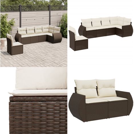 vidaXL Salon de jardin avec coussins 6 pcs marron résine tressée (1/5)
