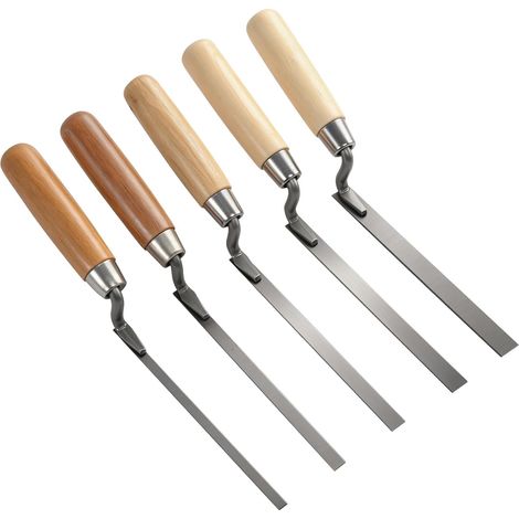 Lot de 5 truelles à joints 6/8/10/12/15 mm et jointeur de brique Avec manche en bois, outil de maçonnerie pour pointer le mortier et le carrelage, le ciment et les joints (1/5)