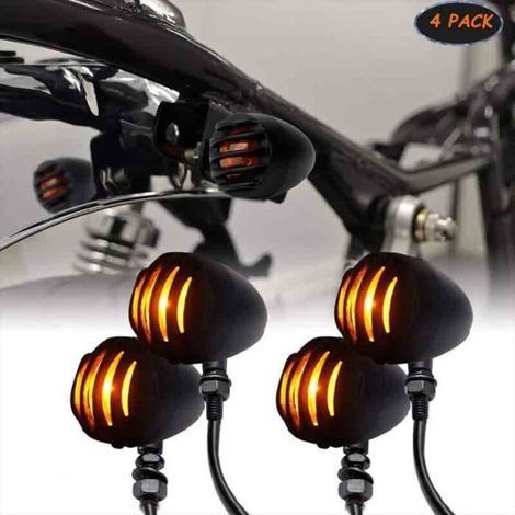 4x Clignotant Moto Universel pour Custom/Bobber Honda Suzuki Kawasaki Triumph Ambre Feux Signal Indicateurs en Metal Noir (1/3)