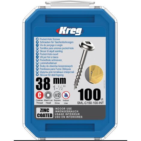 KREG Verzinkte Taschenlochschrauben 38mm Maxi-Loc, Grobgewinde SML-C150-100-INT