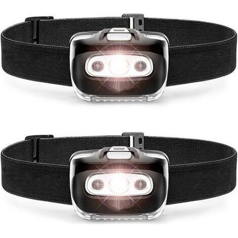 Lot de 2 lampes frontales LED (220 lm) – Lampe frontale de camping avec bandeau réglable – 7 modes d'éclairage, étanchéité IPX5 (1/4)
