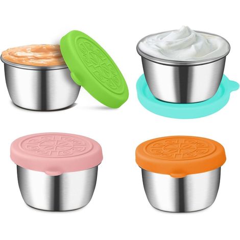 Lot de 4 pots à sauce inox 50ml avec couvercles silicone étanches (1/5)