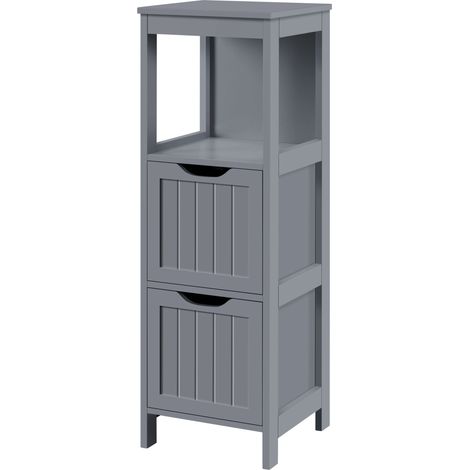Yaheetech – Colonne de salle de bain 30 x 30 x 89 cm – 2 tiroirs et 1 étagère – MDF gris foncé – Kit anti-bascule inclus – Rangement compact (1/5)