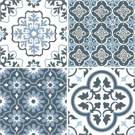 FloorPops FP2951 Carreaux de Sol Leyton Peel & Stick Dalles, Bleu, 12 x 12 inches (1/5)