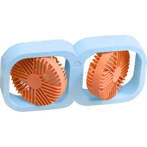 Ventilateur de bureau double tête, 2 vitesses, USB rechargeable avec batterie, pour bureau, chambre, dortoir, classe, cadeau d'été, bleu sel de mer (1/5)