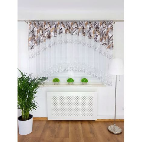 Tenda ricamata con un elegante motivo a foglie - monstera grigia (1/5)