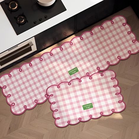 Tapis Cuisine Antidérapant, Sucré Style Absorbant Diatomite Tapis de Cuisine, Tapis Cuisine Devant Evier Lavable Tapis de Bain Tapis Vaisselle Tapis Douche (Rose,40x120cm) (1/5)