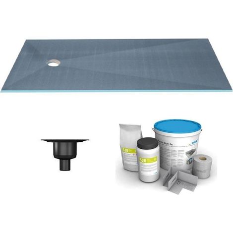 Wedi – Receveur de douche à carreler 180 x 90 cm – Écoulement excentré – Bonde verticale incluse – Kit d'étanchéité – Extra-plat 4 cm