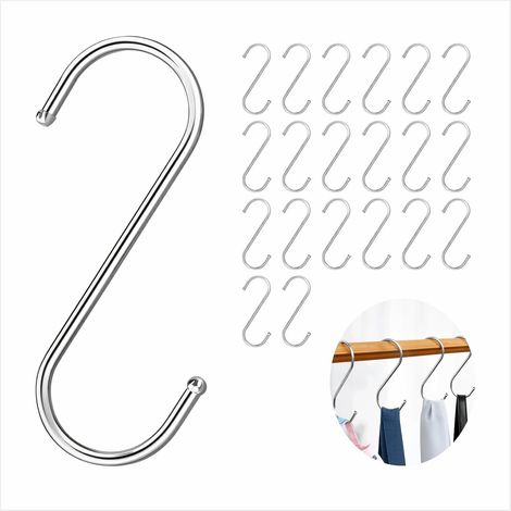 Lot de 20 - Crochet S - Acier Inoxydable - Double Extrémité Lisse - Organisation Cuisine Salle de Bain Bureau - Argenté - 6x2,5cm (1/5)