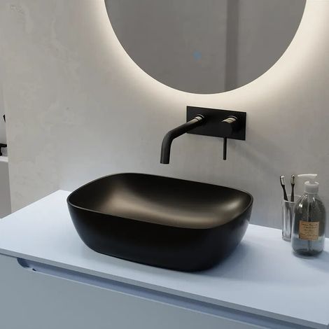 Lavabo à poser slim de forme rectangulaire 46 5x33x13 5 cm Noir mat (1/4)
