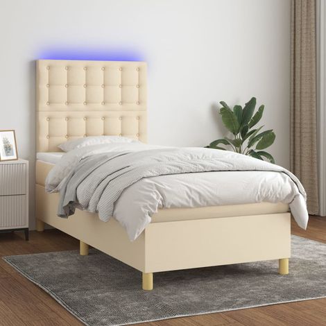 Boxspringbett mit Matratze & LED Creme 90x190 cm Stoff