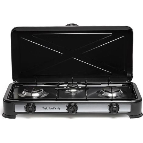Melchioni 11836012 Minerva New 3 Fornello a Gas 3 Fuochi GPL Griglia Rimovibile Acciaio Smaltato colore Nero (1/4)