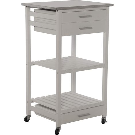 Chariot de Cuisine avec 3 tiroirs et étagère en Bois : pin et MDF avec Couvercle en Acier Inoxydable de Couleur Blanche 50 x 40 x 86 cm (1/5)