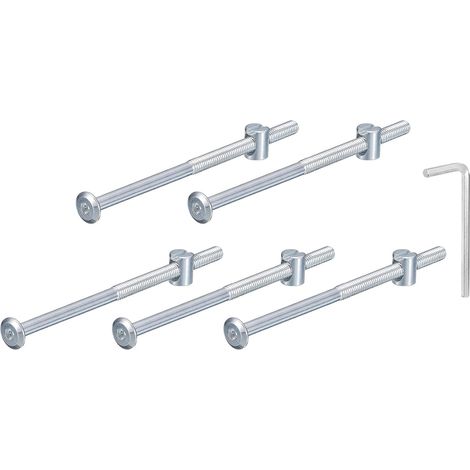 5Pcs Vis à Tête Hexagonale Avec Écrous à Barillet, M6 x 120mm Écrous de Baril de Boulon de Lit de Meubles de Douille Avec la Clé pour des Lits de Chaises, Argenté (1/5)