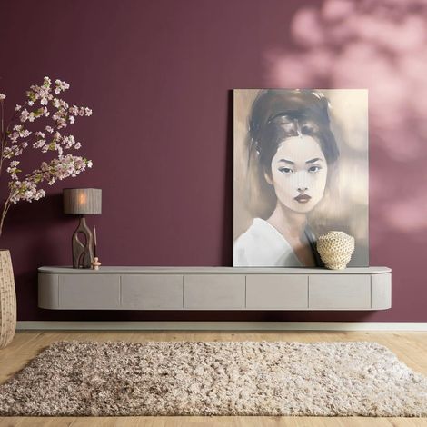 Long meuble TV suspendu bois gris 280 cm AREZZO