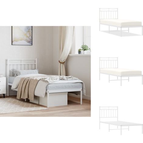 Cadre de lit métal sans matelas avec tête de lit blanc 80x200cm - Cadre De Lit - Lit Simple - Lit Metal - Lit Blanc - Tête De Lit (1/5)