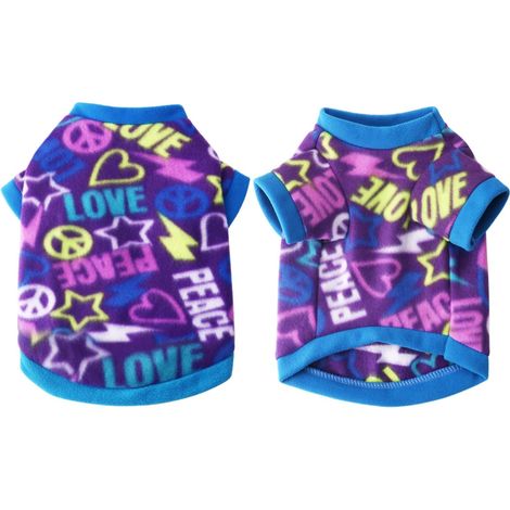 Chandail Graffiti Doux en Polaire pour Chien et Chat, Chemise Manteau pour Chiot, Teddy, Chihuahua, Caniche, Bleu, Taille S, Hiver, Animal